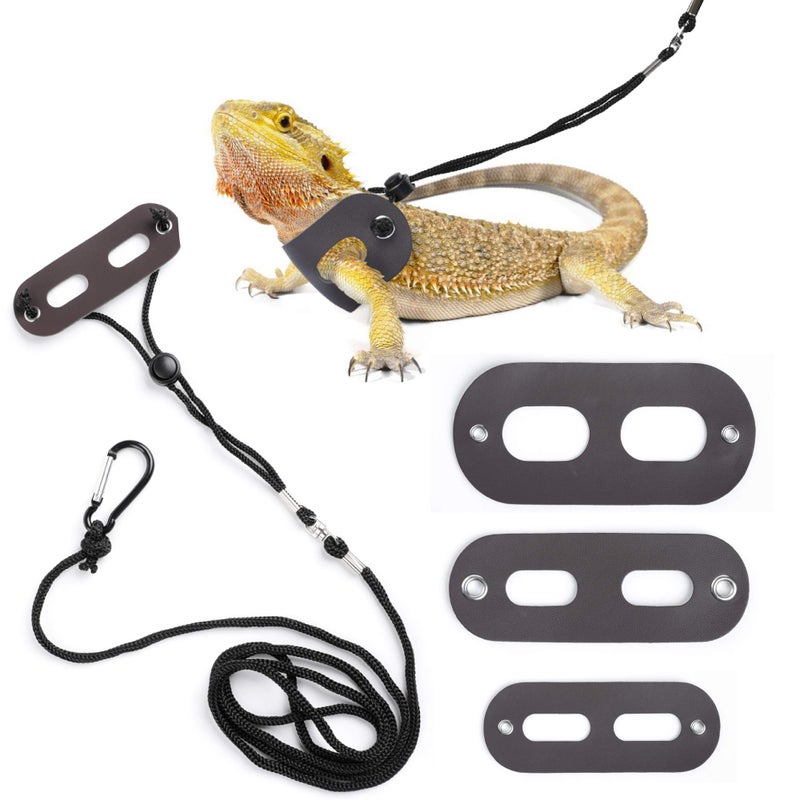 POLKASTORE Bearded Dragon Harness and Leash Adjustable(S,M,L, 3 Pack) - Soft Leather Reptile Lizard Leash for Amphibians and Other Small Pet Animals - Image 1